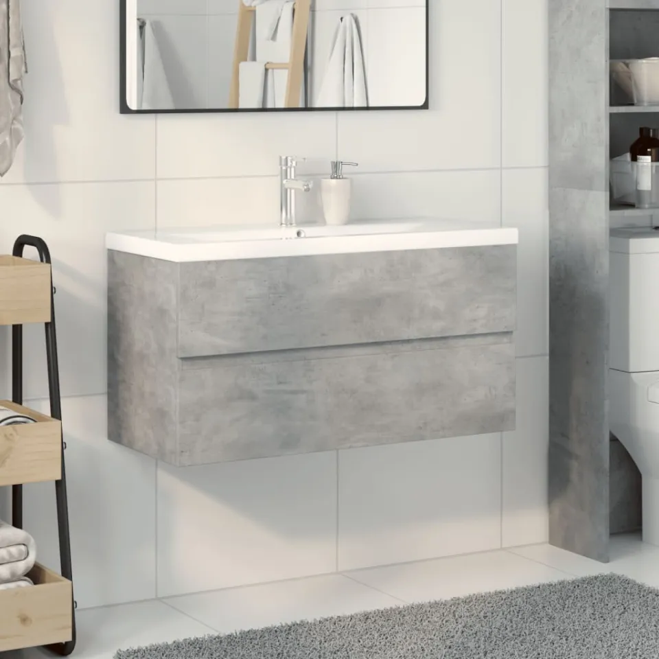 vidaXL 2-delige Badkamermeubelset bewerkt hout betongrijs grijs, foto 2