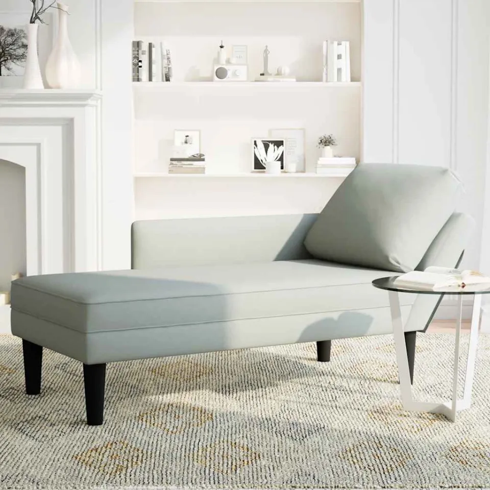 vidaXL Chaise longue met kussen & rechterarmleuning fluweel lichtgrijs grijs, foto 3