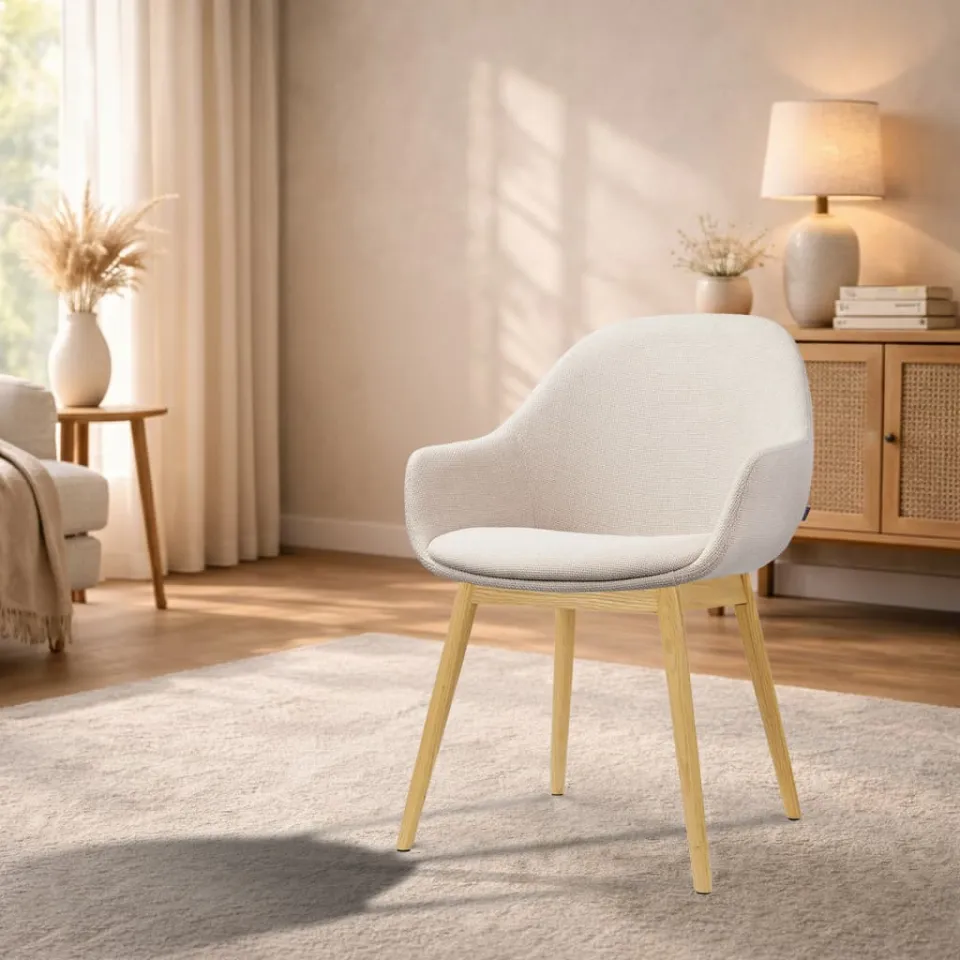 Nolon Nio-Mae eetkamerstoel beige - houten onderstel, foto 2