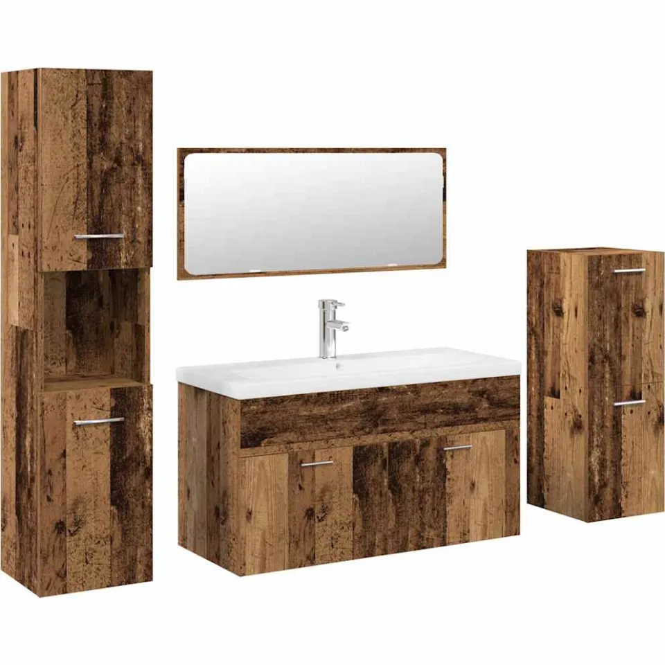 vidaXL 5-delige Badkamermeubelset bewerkt hout oud houtkleurig bruin, foto 3