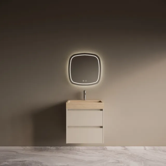 Boss & Wessing Badmeubelset Riga Travertin met Wastafel 60 cm Kasjmier Beige