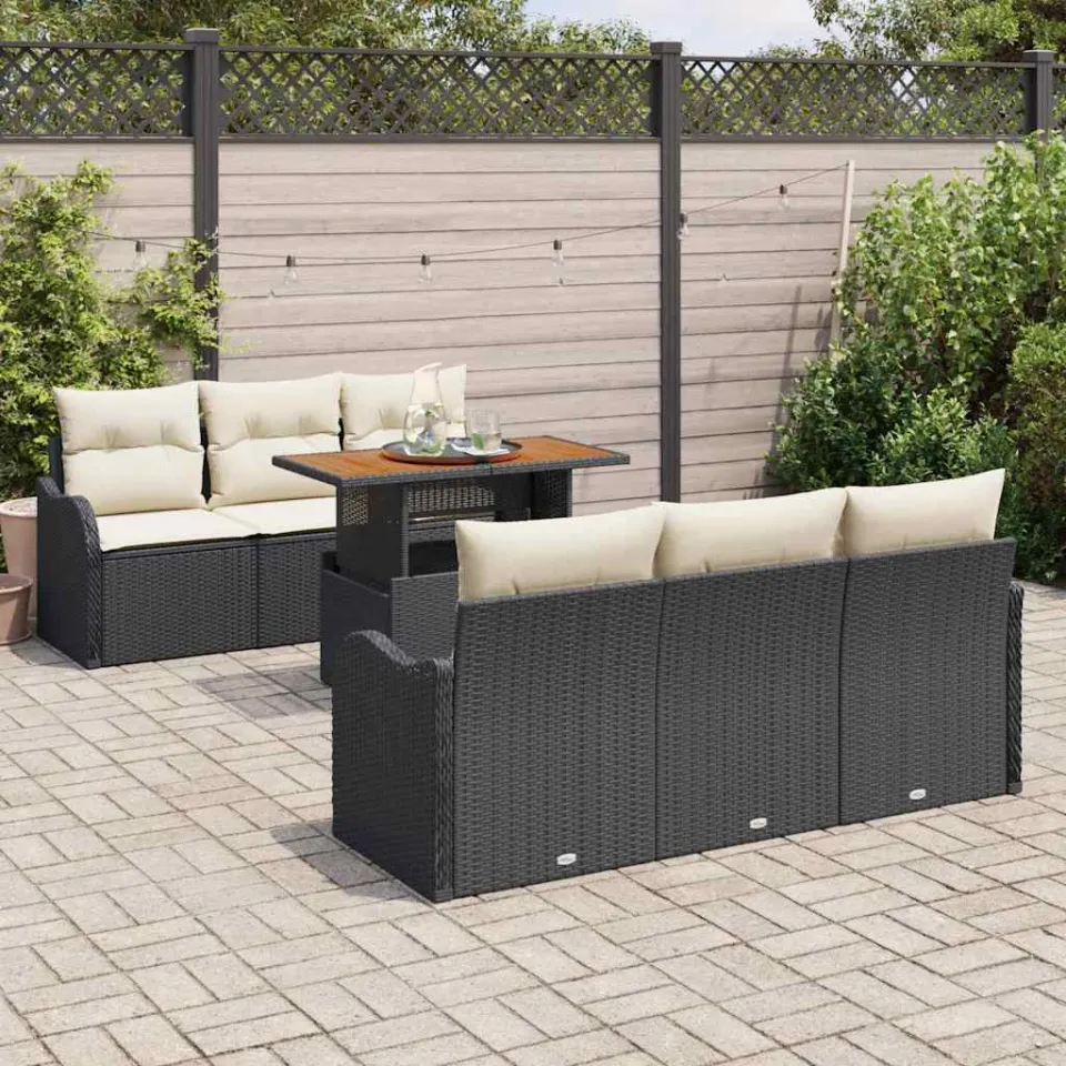 vidaXL Tuin Sofa Set 7 st Zwart Poly riet, foto 3
