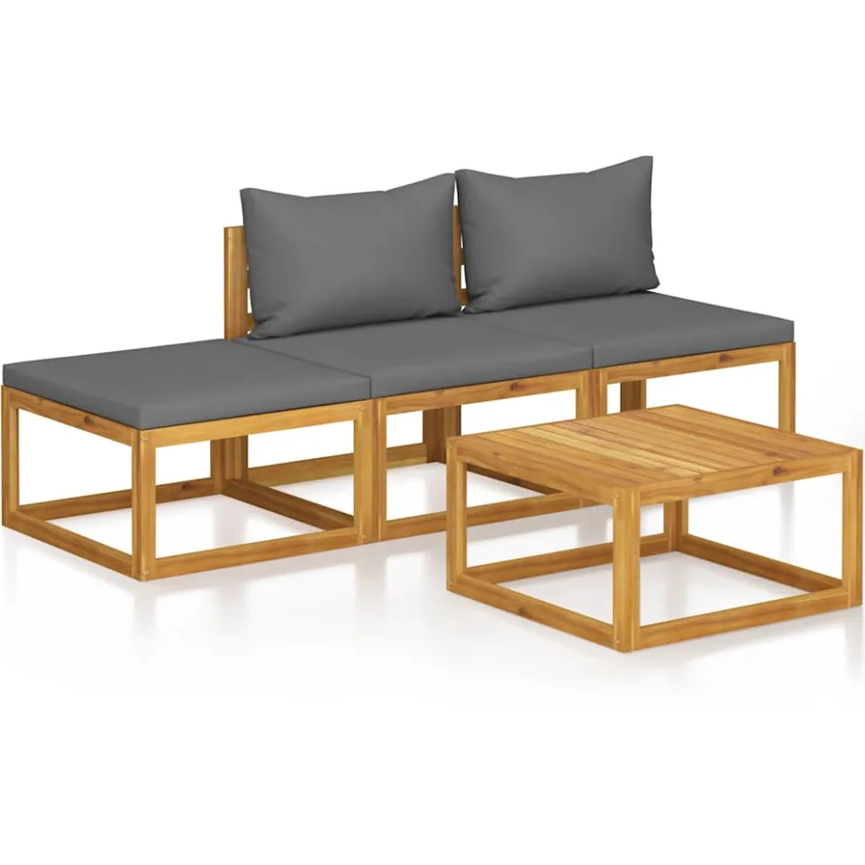 vidaXL 4-delige Loungeset met kussens massief acaciahout grijs, foto 3