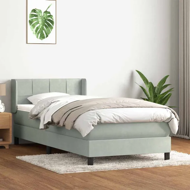 vidaXL Boxspring met matras fluweel lichtgrijs 80x210 cm grijs