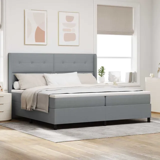 vidaXL LED Box Spring Bed met hoofdeinde Lichtgrijs 200 x 200 cm Stof