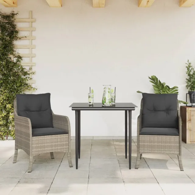 vidaXL 3-delige Tuinset met kussens poly rattan lichtgrijs grijs, foto 2