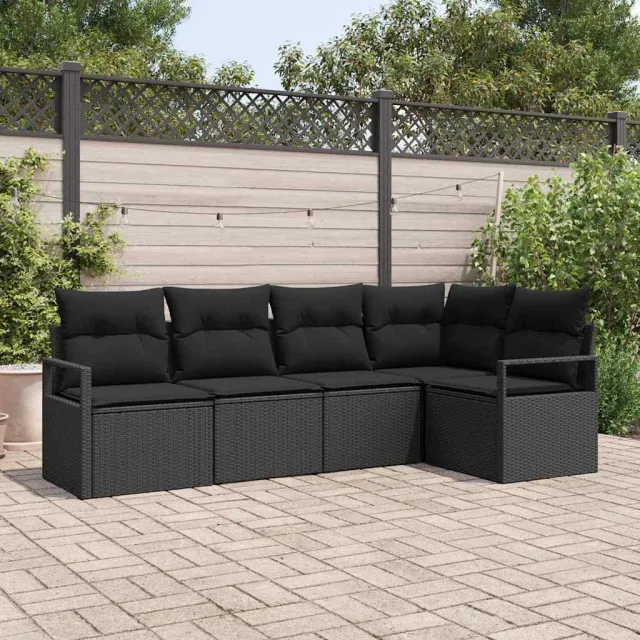 vidaXL Tuinbankenset 5 st Zwart poly rattan, foto 2