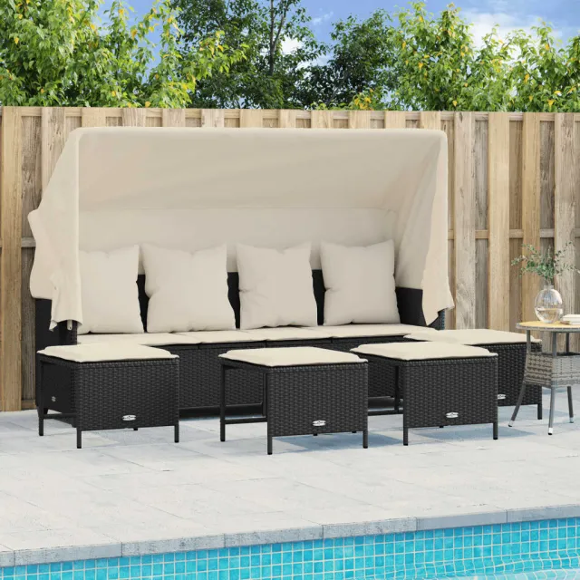vidaXL 5-delige Loungeset met kussens poly rattan zwart, foto 2