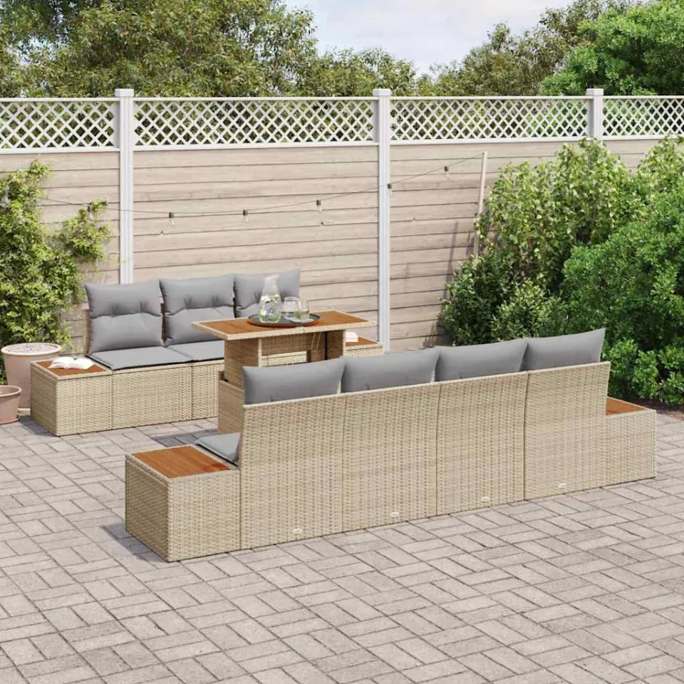 vidaXL Tuin Sofa Set 8 st Beige Poly riet, foto 3