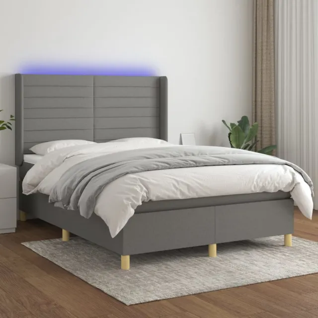 vidaXL Boxspring met matras en LED stof donkergrijs 140x190 cm grijs