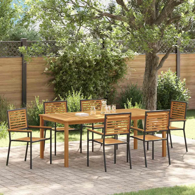 vidaXL Tuin eettafelset 7 st Zwart Massief Acaciahout, foto 2
