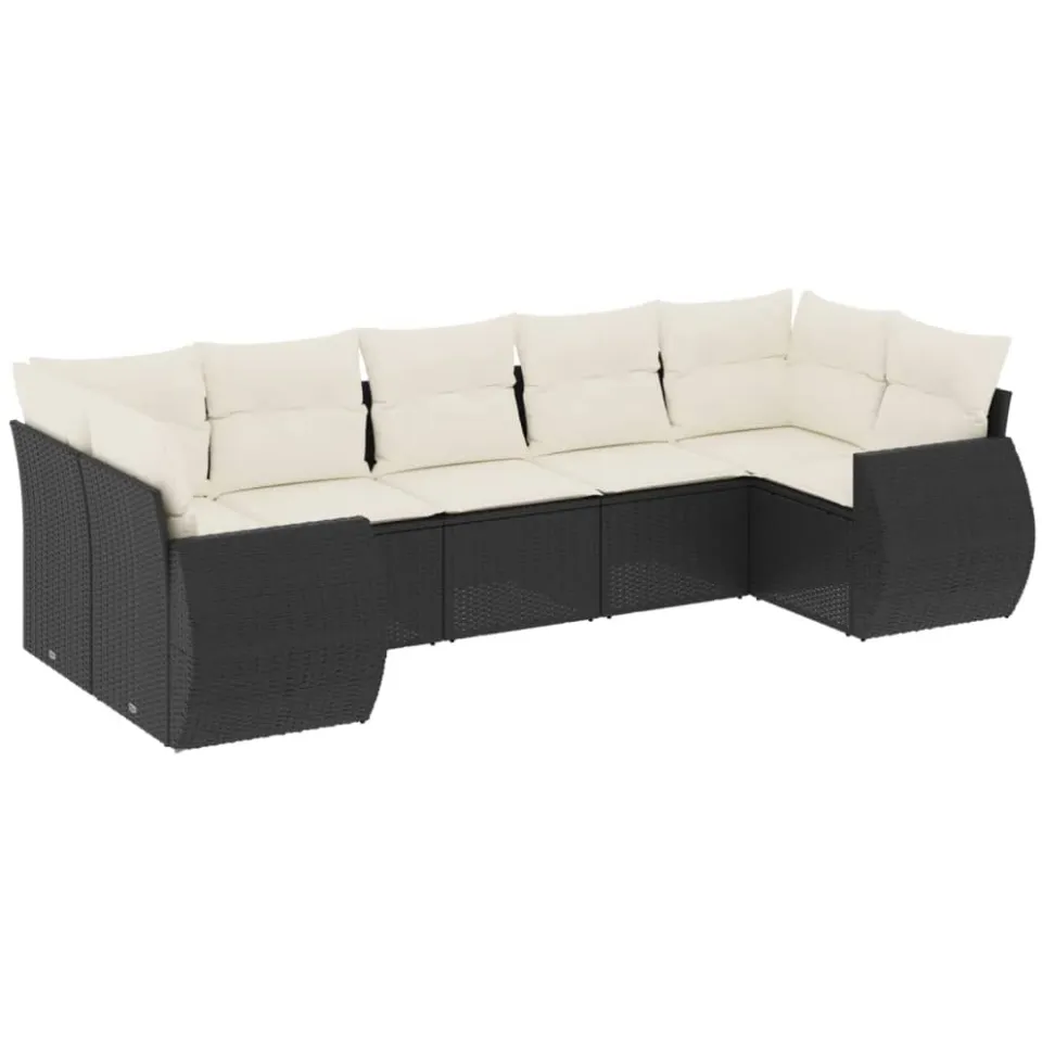 vidaXL 7-delige Loungeset met kussens poly rattan zwart, foto 3