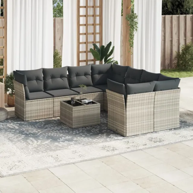 vidaXL 9-delige Loungeset met kussens poly rattan lichtgrijs grijs, foto 2
