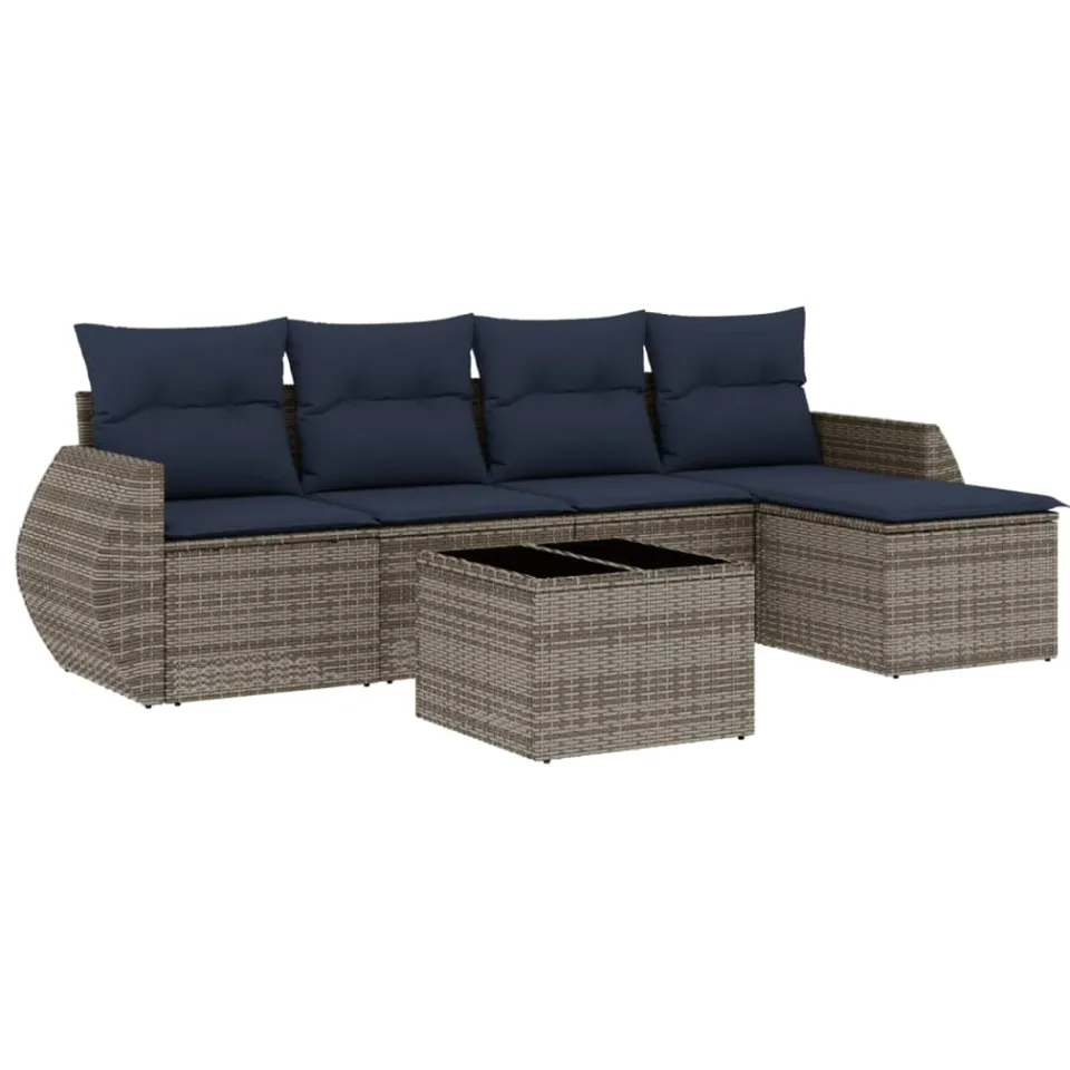 vidaXL 6-delige tuinbankset met kussens, grijs polyrotan, foto 3