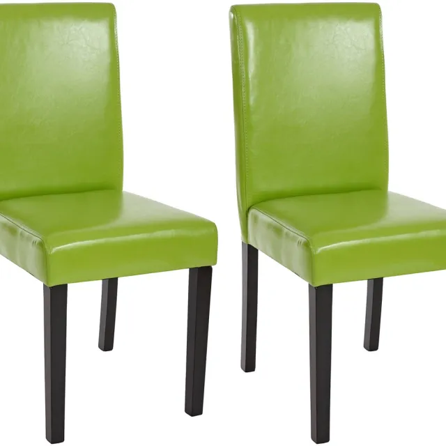 Cosmo Casa Set van 2 eetkamerstoelen Keukenstoel Littau ~ kunstleer, groen, donkere poten