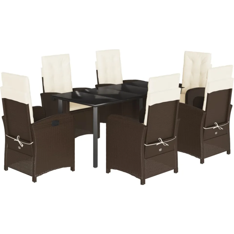 vidaXL 7-delige Tuinset met kussens poly rattan bruin