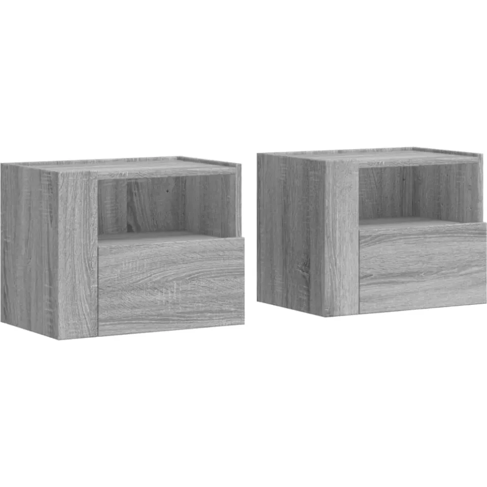 vidaXL Nachtkastjes 2 st wandgemonteerd 45x30x35 cm grijs sonoma eiken, foto 3