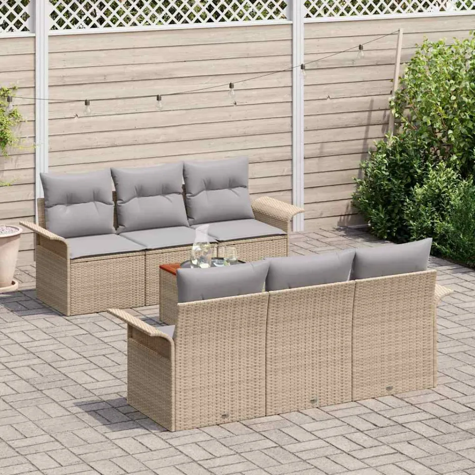 vidaXL Tuinbankenset 7 st Beige poly rattan