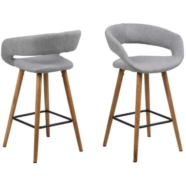 Giga Living Barstoel Gudvik - Lichtgrijs Stof - Zithoogte 65,5cm - Set van 2