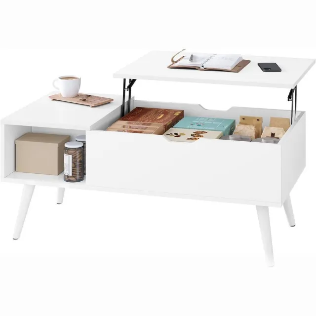 Suredeal Salontafel - Hoogte verstelbaar - Opbergruimte - Bijzettafel - 100x50x43 cm - Wit