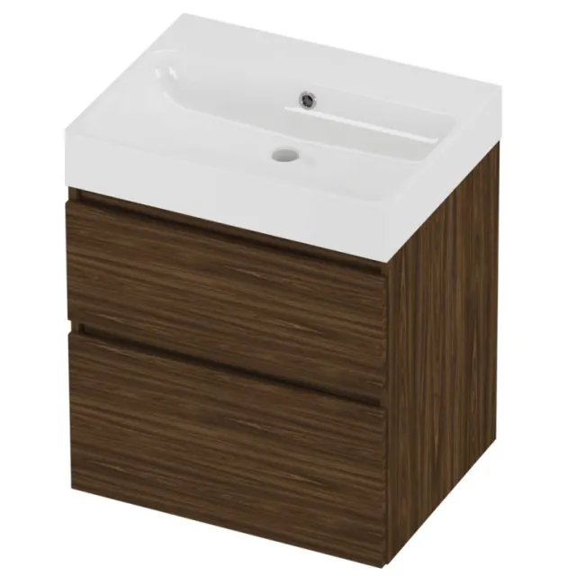 Proline Podium Badmeubelset Polystone Loft Zonder Kraangat 60x46x70 cm Glans Wit Cabana Oak Eiken