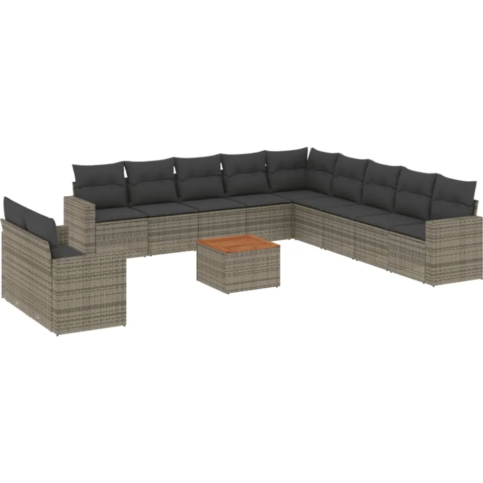 vidaXL 12-delige Loungeset met kussens poly rattan grijs, foto 3
