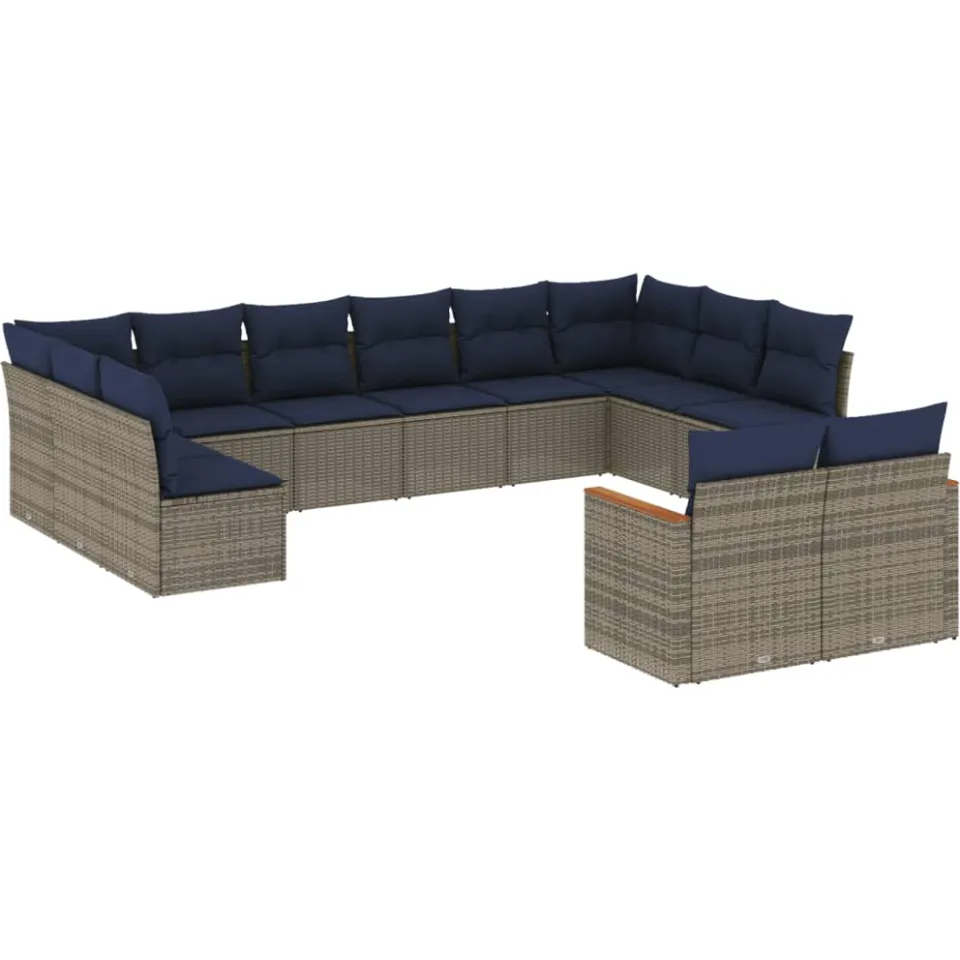 vidaXL 12-delige tuinbankset met kussens, grijs polyrotan, foto 3