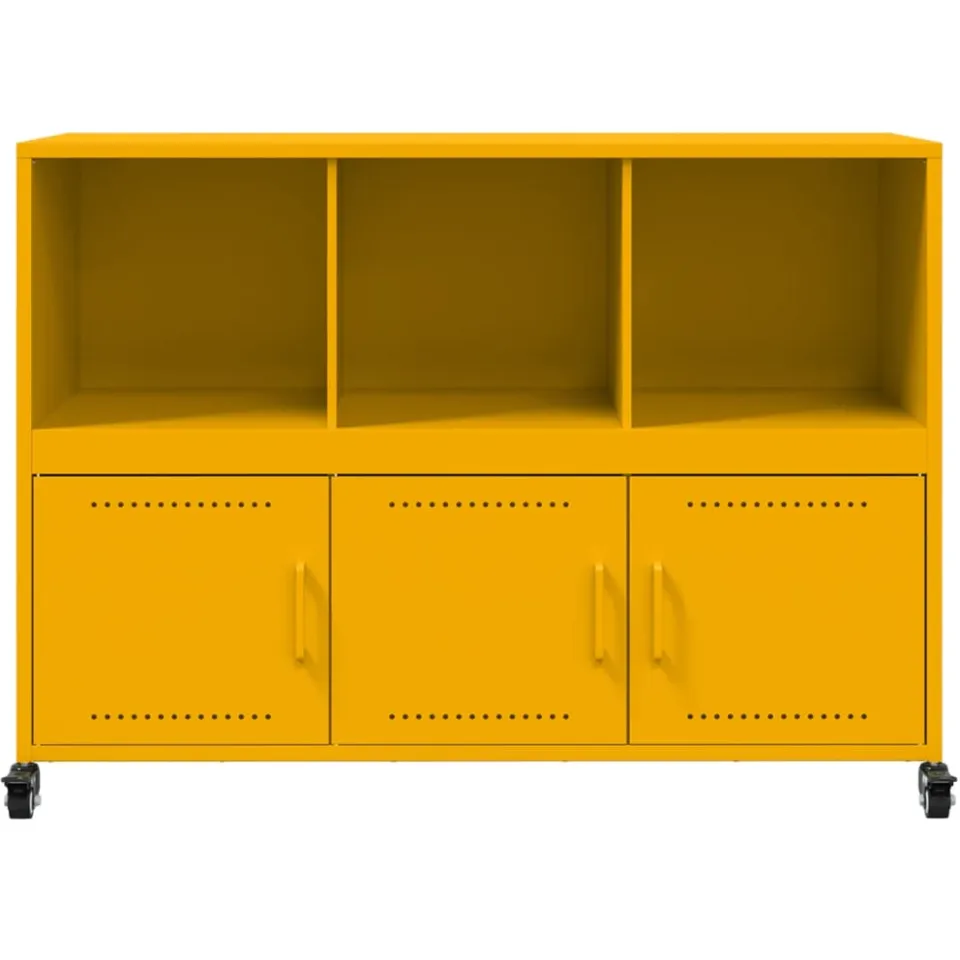 vidaXL Dressoir 100,5x39x72 cm staal mosterdgeel, foto 4
