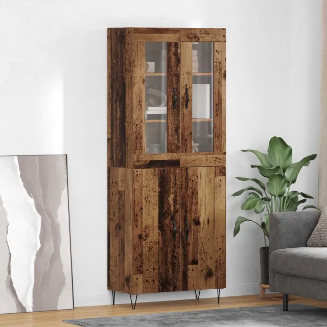 vidaXL Hoge kast Oud Hout 69,5 x 34 x 90 cm Bewerkt hout Bruin