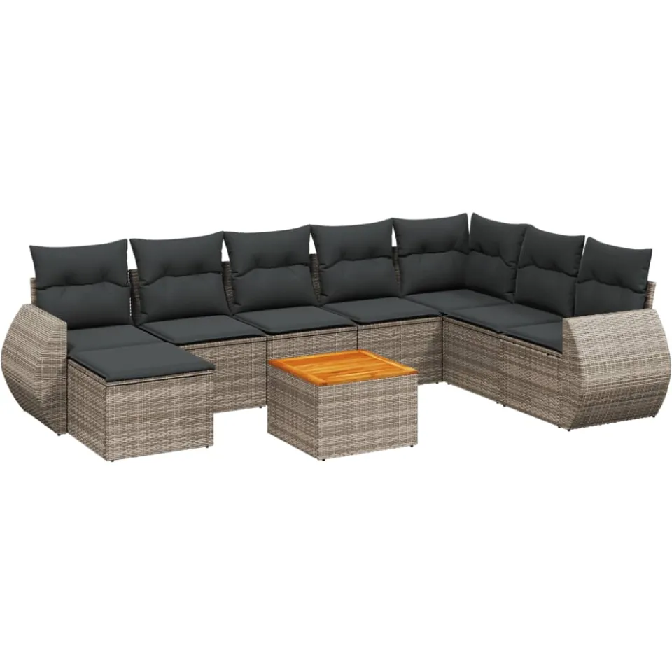 vidaXL 9-delige Loungeset met kussens poly rattan grijs, foto 3