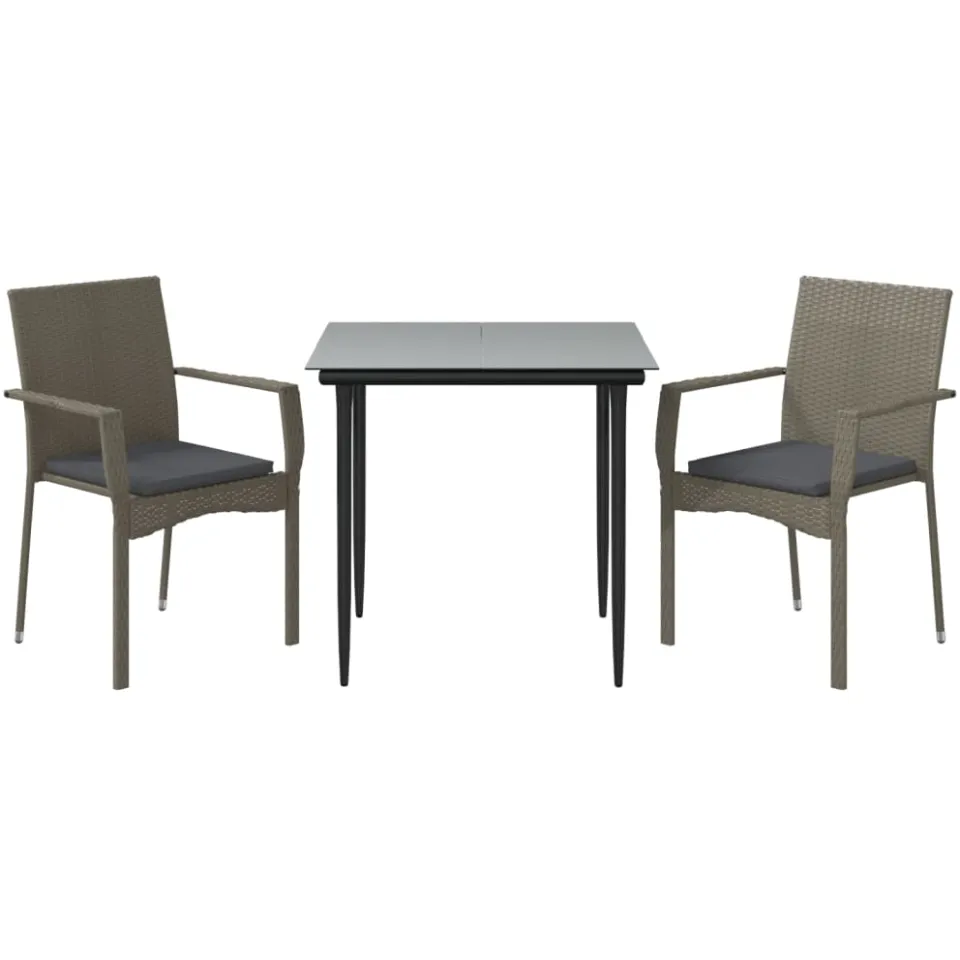 vidaXL 3-delige Tuinset met kussens poly rattan zwart en grijs, foto 3