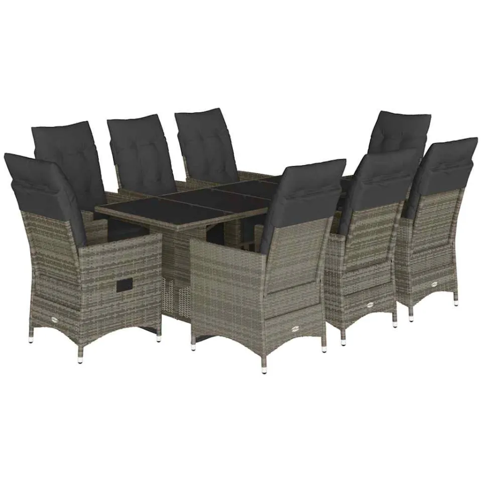 vidaXL 9-delige Bistroset met kussens poly rattan grijs, foto 3