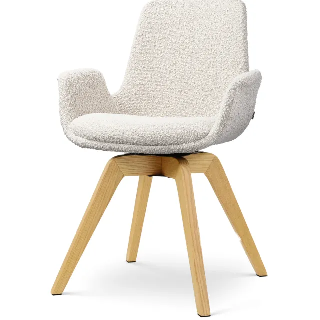 Nolon Noor-Eef draaibare eetkamerstoel bouclé beige - houten onderstel