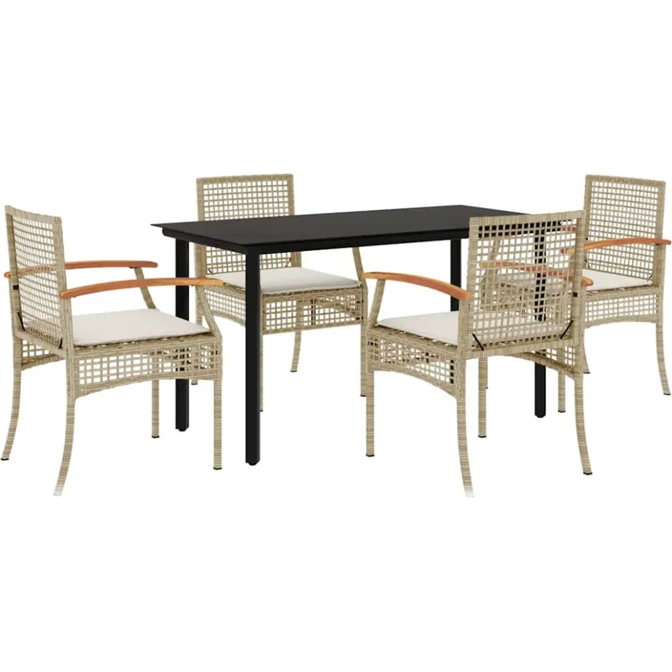vidaXL 5-delige Tuinset met kussens poly rattan beige, foto 3