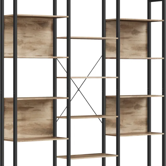 Vasagle Boekenkast - Met 14 Planken - Metalen Frame - Industrieel Design Lichtbruin-Zwart