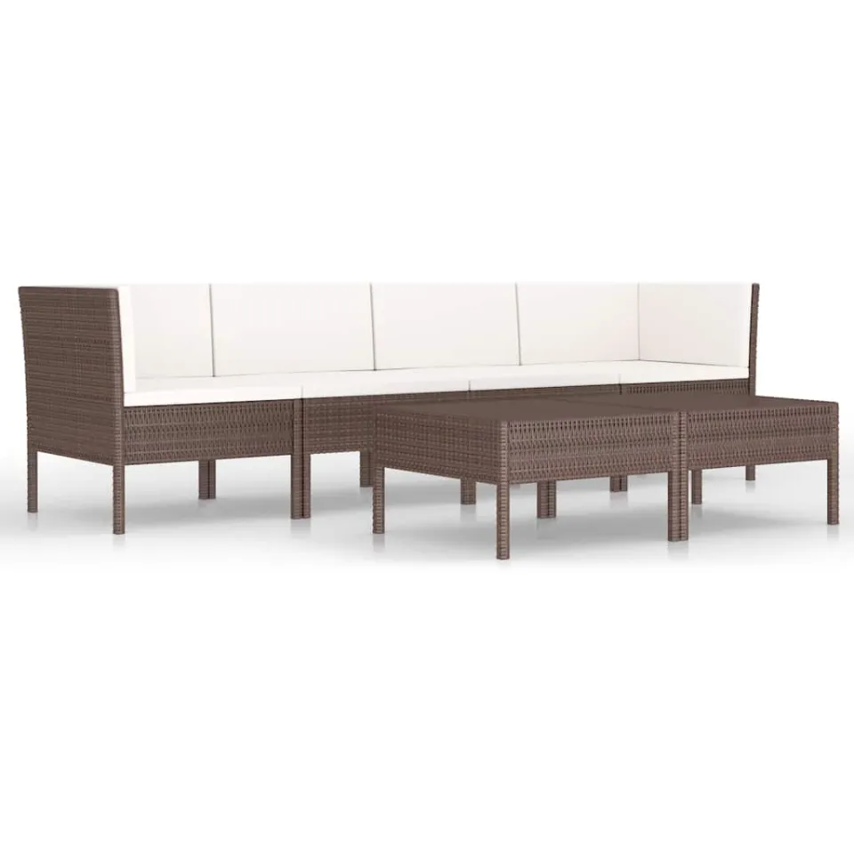 vidaXL 6-delige Loungeset met kussens poly rattan bruin