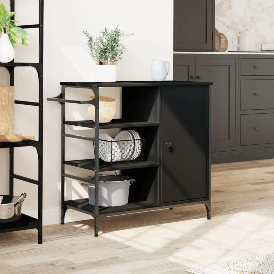 vidaXL Keukentrolley 87,5x38,5x84,5 cm bewerkt hout zwart, foto 4