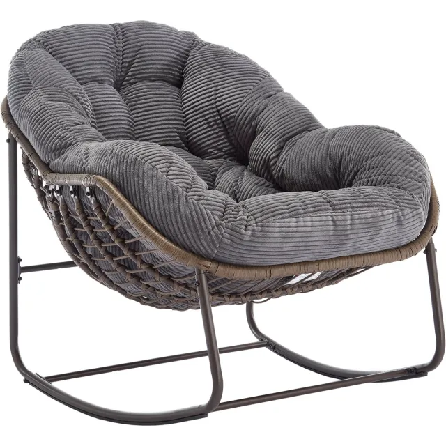MUVANO Rattan Schommelstoel - Ei Stoel - Tuin Schommelstoel-Relaxstoel – Handgeweven – Ergonomisch – Weerbestendig - Stabiel - Buiten - 78x106x90cm- 1 Stuk-Grijs