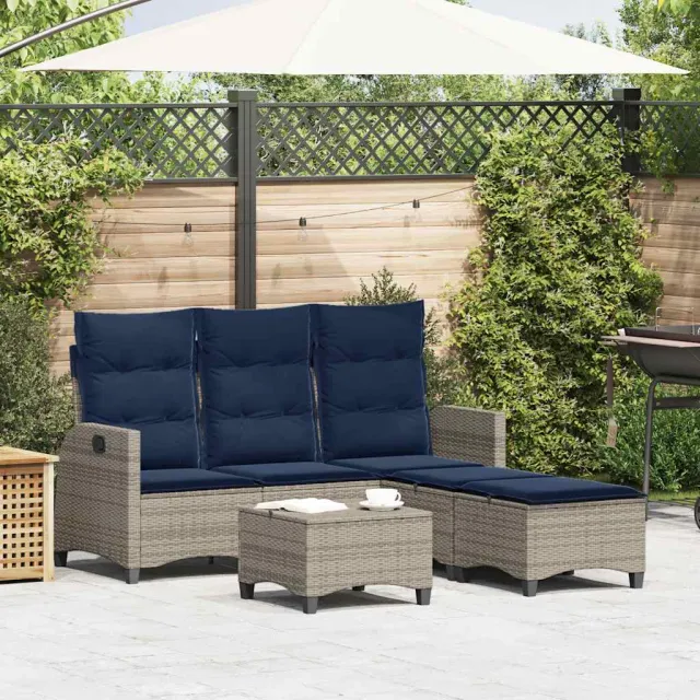 vidaXL 3-delige Tuinbankstel met kussens L-vormig poly rattan grijs, foto 2