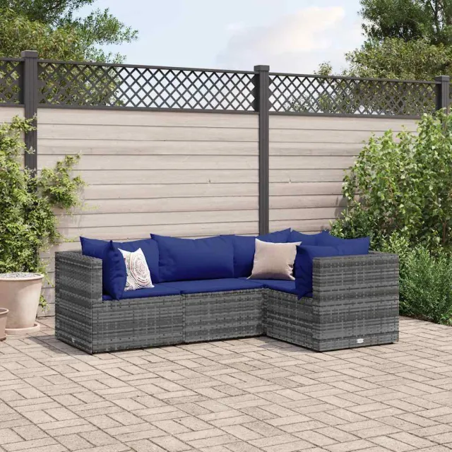 vidaXL 4-delige Loungeset met kussens poly rattan grijs, foto 2
