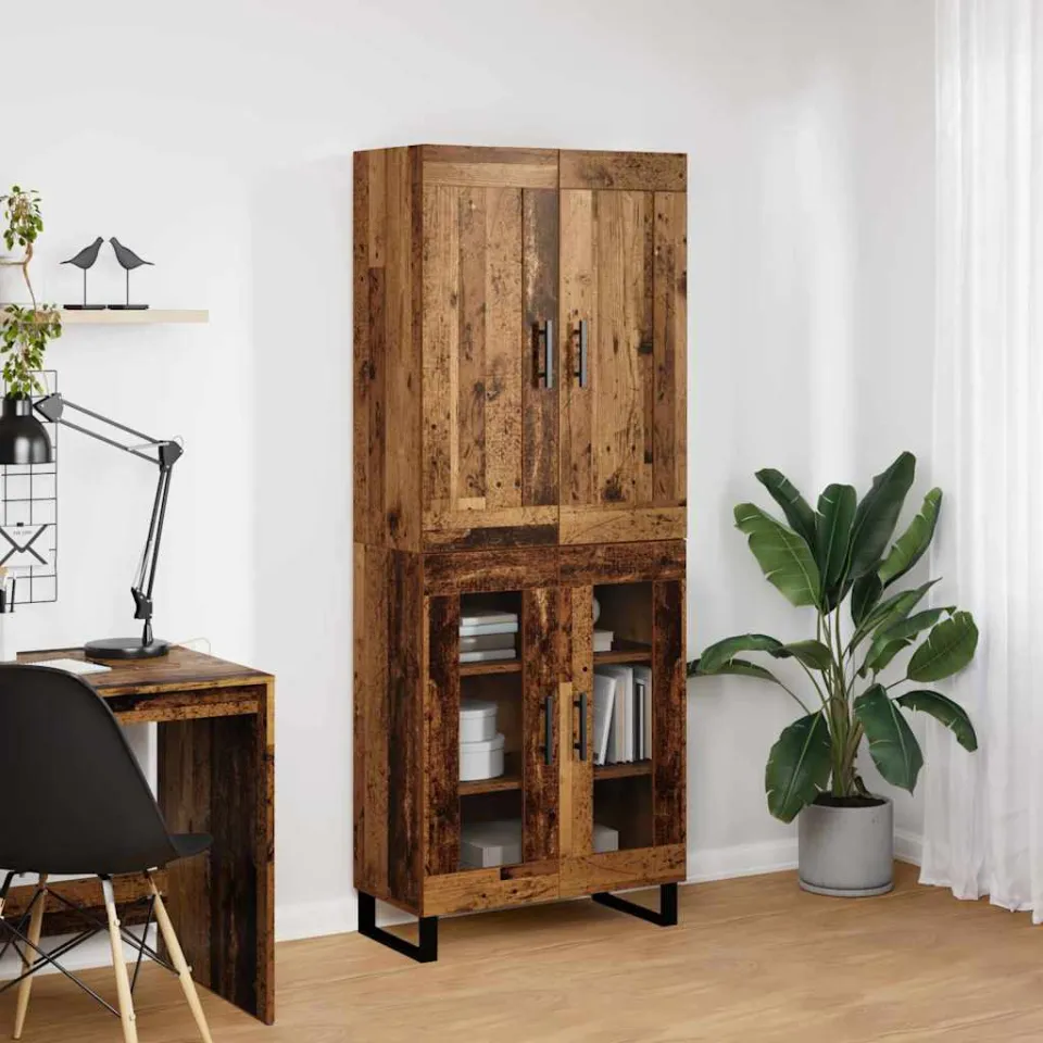 vidaXL Hoge kast 2 st Oudhout 69,5 x 34 x 180 cm Bewerkt hout en glas bruin, foto 3