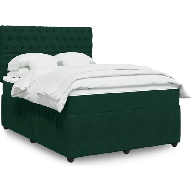 vidaXL Boxspring met matras fluweel donkergroen 140x200 cm groen
