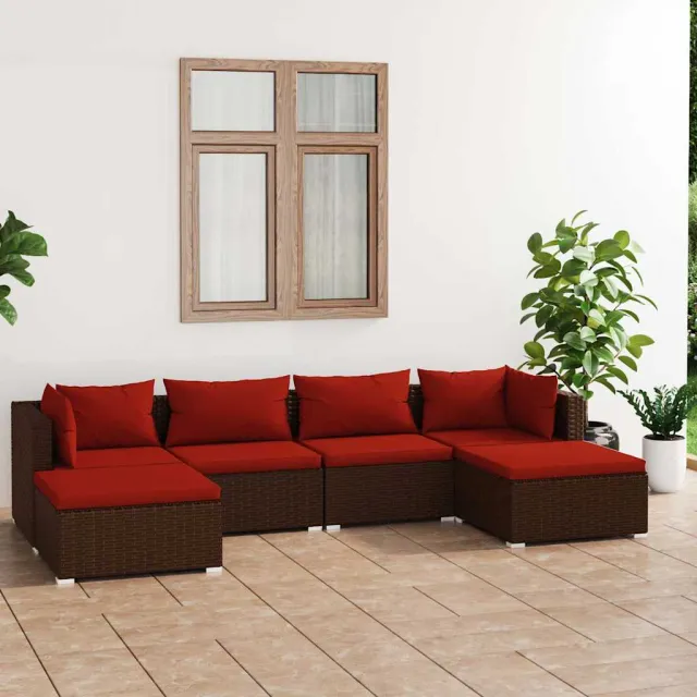 vidaXL 6-delige Loungeset met kussens poly rattan bruin, foto 2