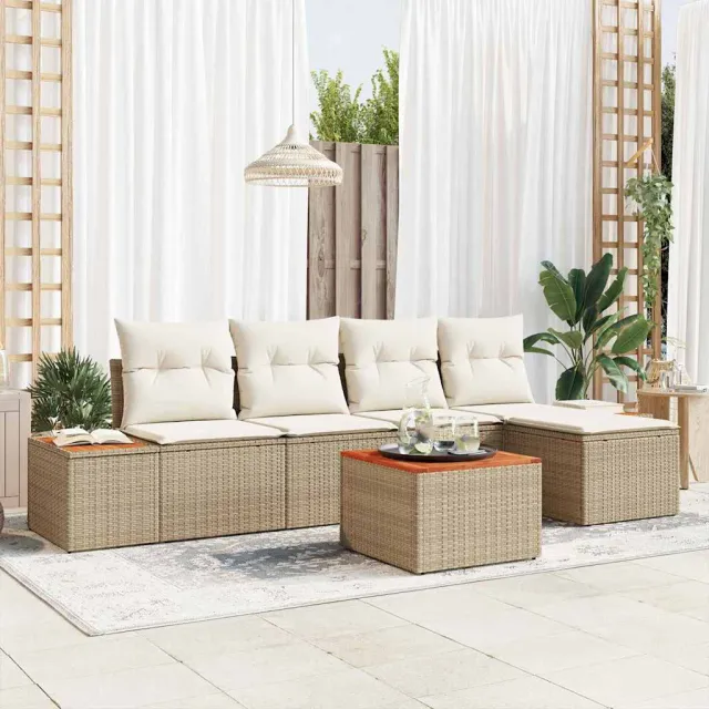 vidaXL Tuinbankenset 6 st Beige Poly riet, foto 2