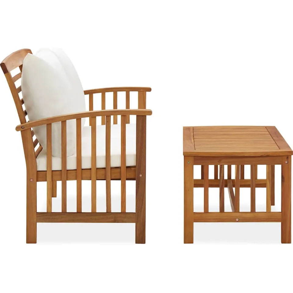 vidaXL 2-delige Loungeset met kussens massief acaciahout wit, foto 2