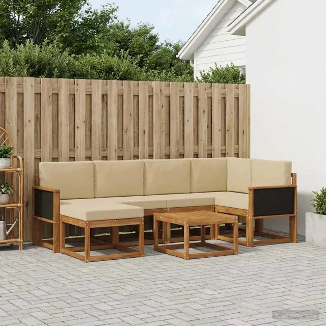 vidaXL Buiten bankenset 7 st 6-zits Natuurlijk en Beige