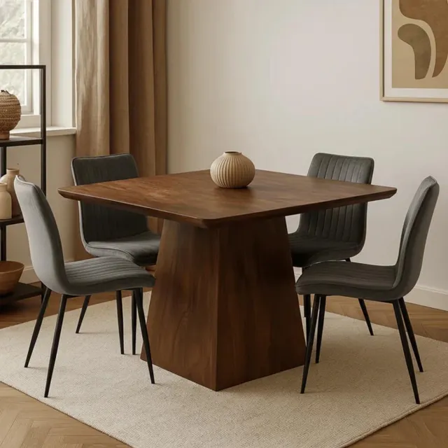 Mahom Mangohouten Eettafel Nova Vierkant 90x90 cm Donkerbruin Mahom Industrieel - Dinertafel van Mangohout & Metaal - Industriële Eettafel