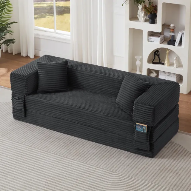 CHICFURN 3-zits slaapbank - Slaapfunctie - Vierkant design - Donkergrijs