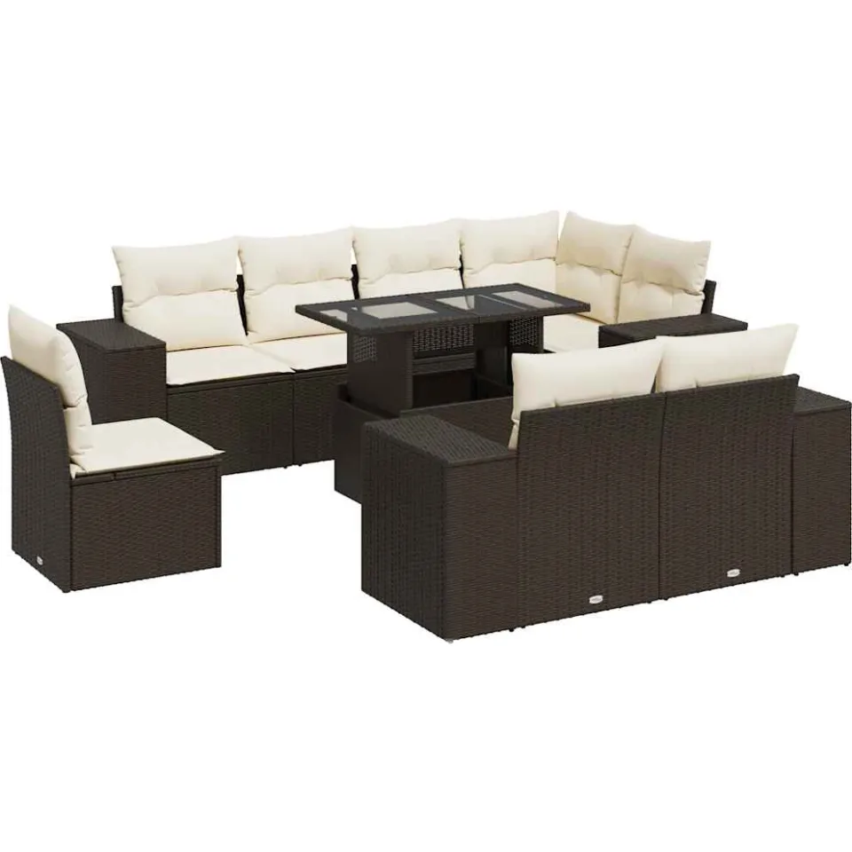 vidaXL 9-delige Loungeset met kussens poly rattan bruin, foto 3