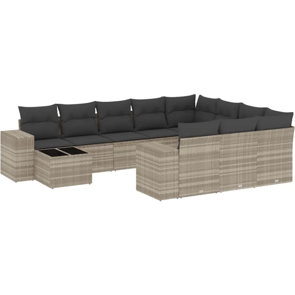 vidaXL 11-delige Loungeset met kussens poly rattan lichtgrijs grijs, foto 3